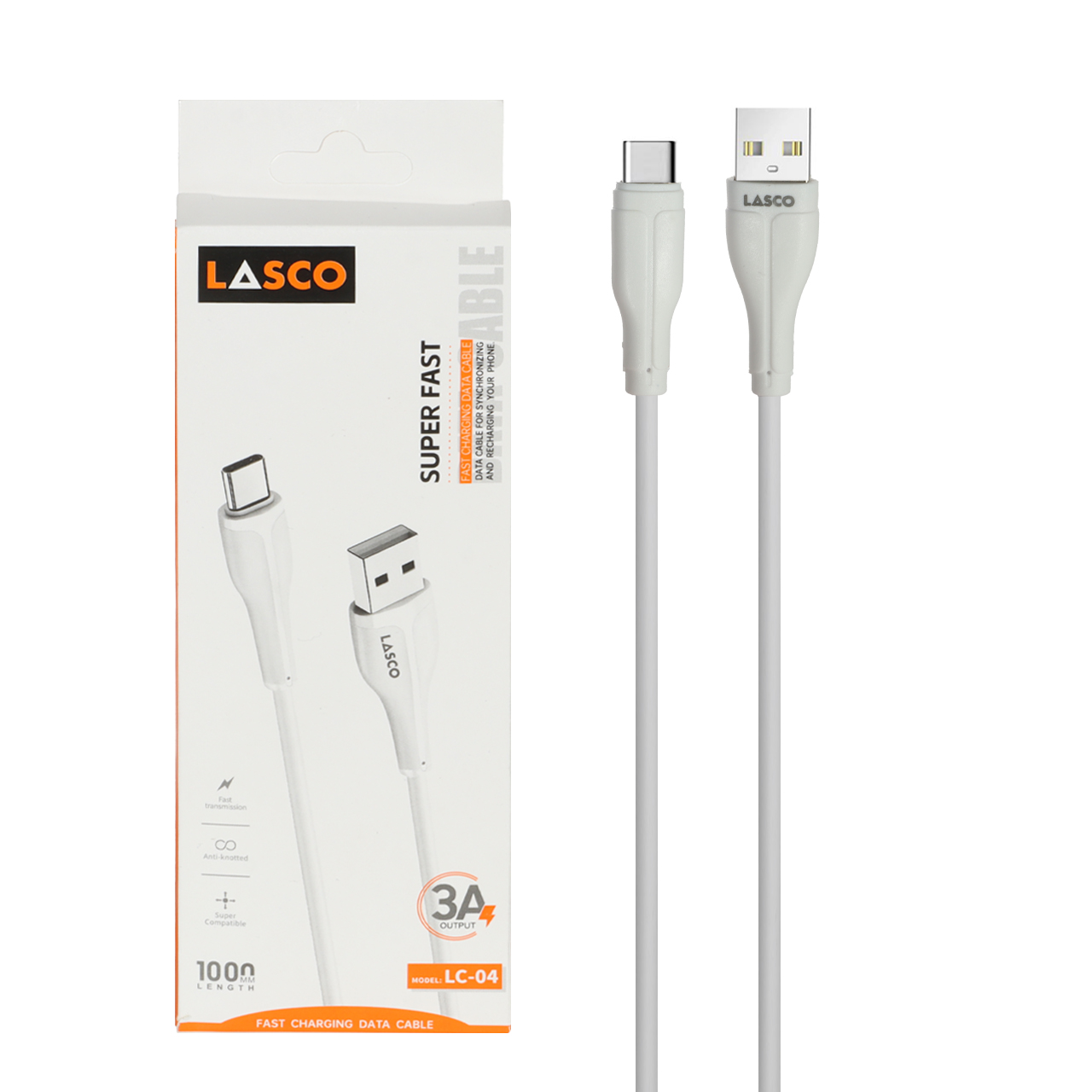 کابل شارژ فست Lasco Type-C مدل LC-04 - سفید -  DST(گارانتی شش ماهه)